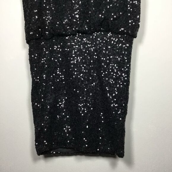 Astr Black All Over Sequin Glam Club Party Concert Deep V Mini Dress S/M - Picture 6 of 8